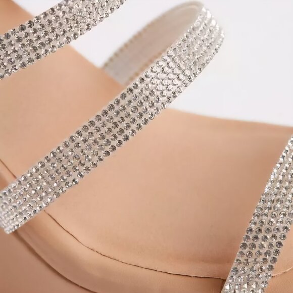 Torrid Sz 10WW Lucite Multi Strap Wedges Rhinestone Detail Stretchy Bands Dressy - Picture 9 of 12